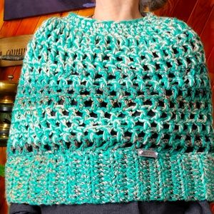 Handcrafted unique crochet Manchester  coverlet scarf.